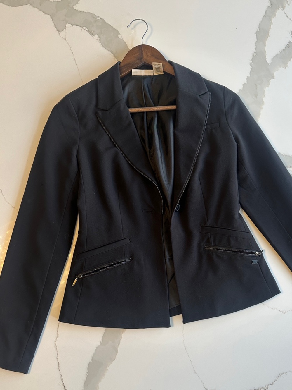 DKNY Black Women's Tailored Blazer with Zip Detail